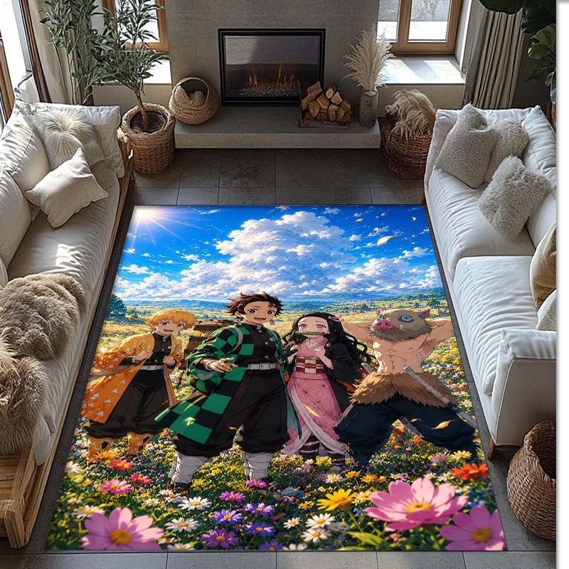 Soft Crystal Velvet Floor Rug,Demon Slayer Anti Slip Decorative Carpet, Plush Area Mat For Indoor Home Decoration