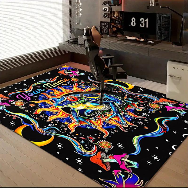 1PC Custom Name Psychedelic Cosmic Frog Theme Floor Mat Ideal for Living Room, Game Rooms, Office, Bedroom, Floor Mat Playful Design
