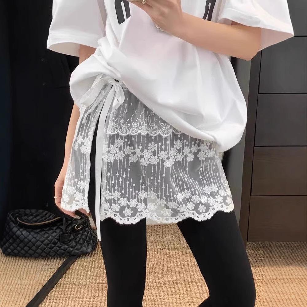 White Lace Tie-Up Peplum Midi Skirt - Women's Early Spring Layered Outfit