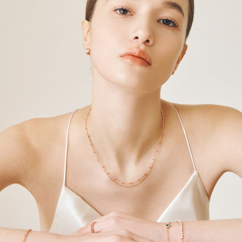 MAYBETOI 14k Marsha Cut Kugel Schicht-Halskette