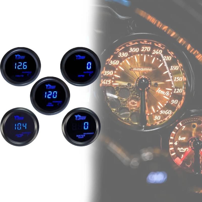 Universal 12v Car Gauge Kit With Water Oil Temp Speed Voltage For Racing Enthusiasts