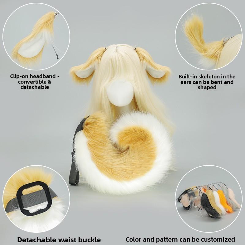 Set Cosplay con Orecchie e Coda da Cane Anime Giapponese con Accessori Peluche per Feste di Halloween
