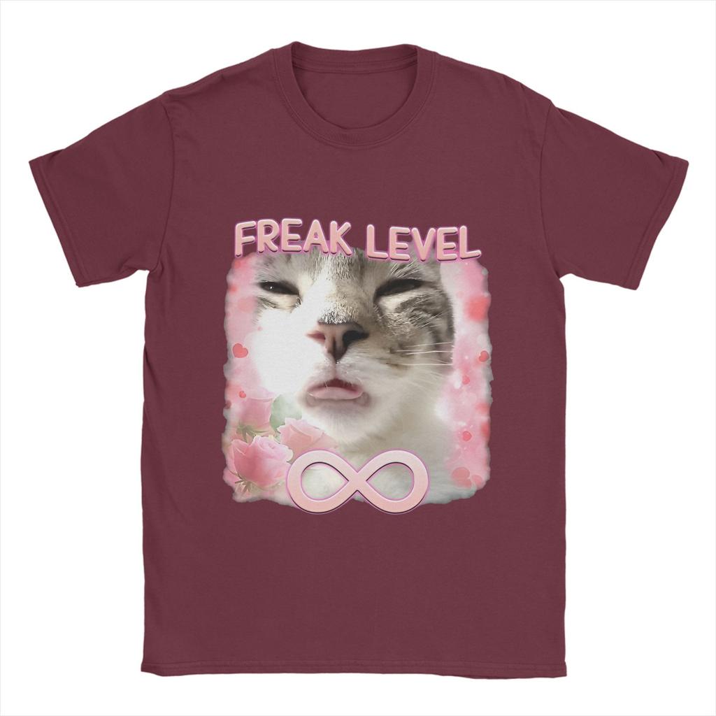 Men's Freaky Ahh Funny Cat Meme  T Shirt  100% Cotton Clothing Vintage Short Sleeve O Neck Tees Adult T-Shirts
