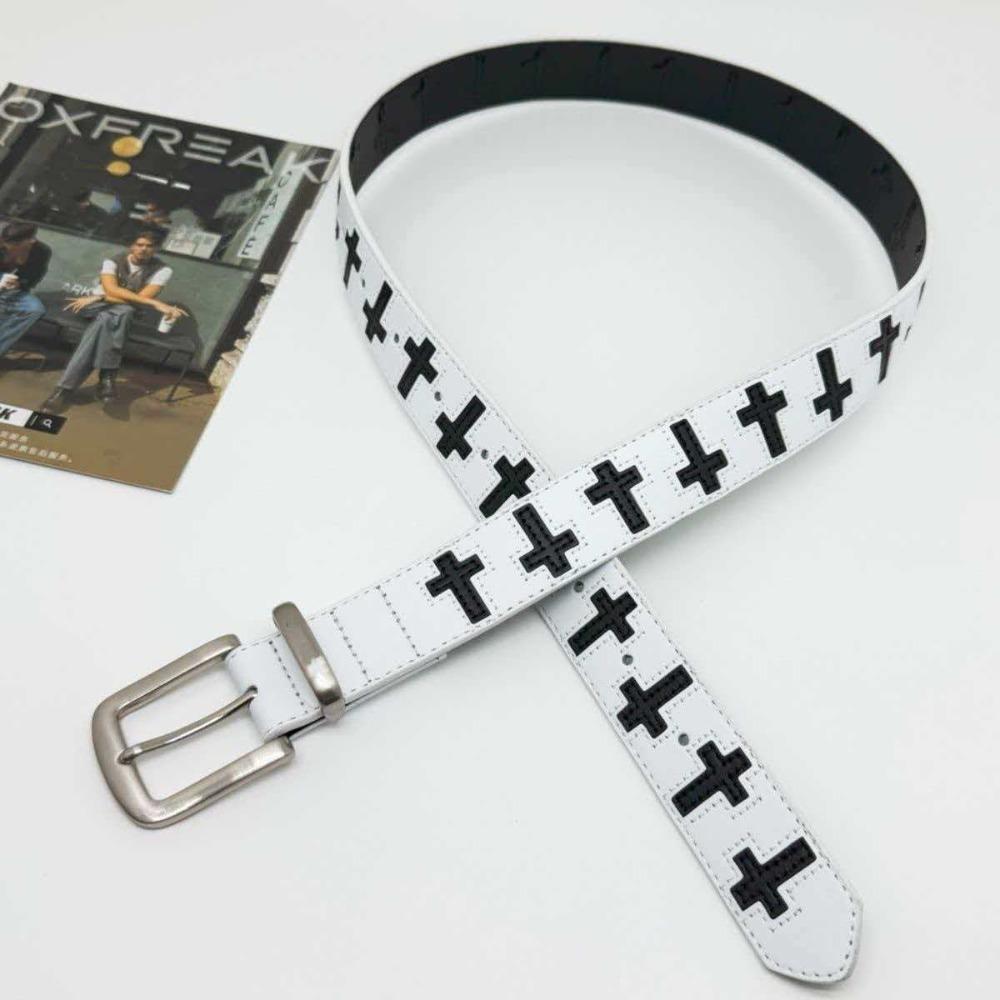 Gothic Punk Belt PU Leather Y2K Belt Trend Cross Shaped Belt  Female белый