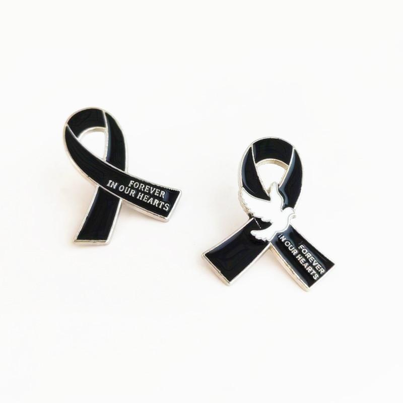 Black Ribbon Memorial Brooch Clothing Lapel Pin Alloy Black Mourning Suit Badge Fashion Accessories Party Jewelry Gift