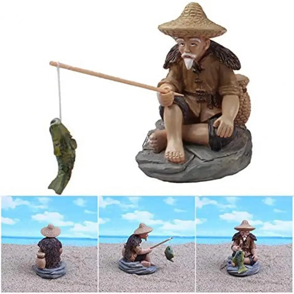 2025 Fisherman The Fish Tank Decoration Mini Fish Tank Aquarium Rockery Home Decor Old Man Fishing Dollhouse Ornaments Drop Ship