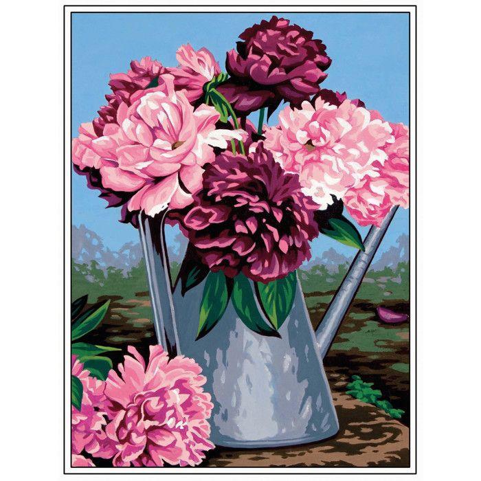 Canevas Pénélope Antique L'arrosoir aux pivoines 40X50cm