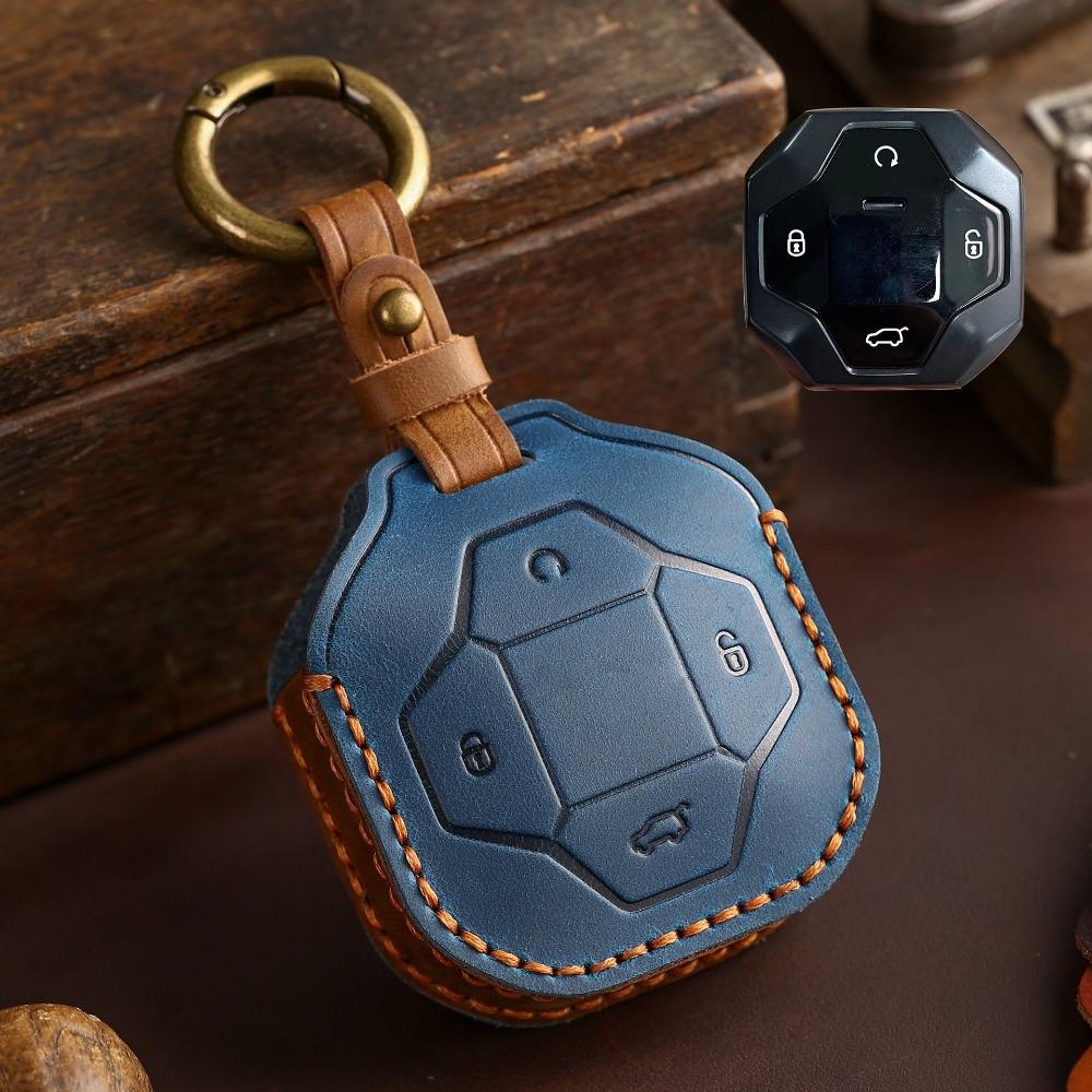 Genuine Leather Key Cover for Chery Jetour Traveller 4WD PRO Retro Handmade Car Key Protector