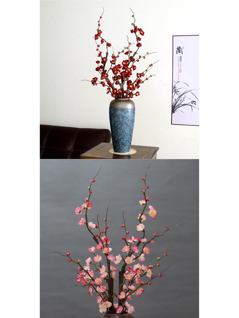 Fiore Artificiale di Prugno in Seta con Gambo Lungo da Pavimento per Decorazioni Matrimoniali e Soggiorno