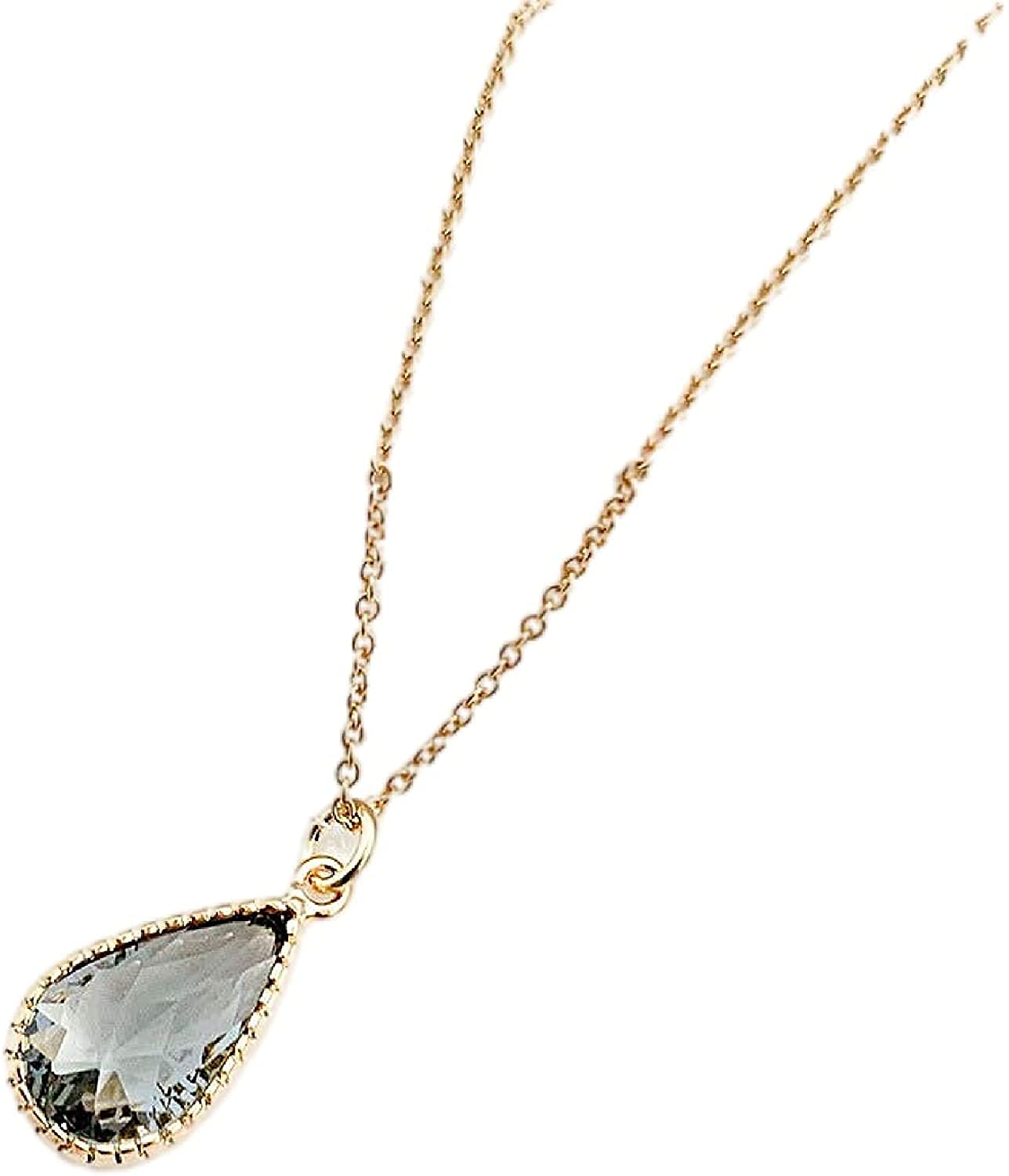 

[NAOTJEWELRY] [Naot Jewelry] Женское ожерелье, Простая форма капли, Ожерелье из стекла с огранкой в рамке, Угольно-серый