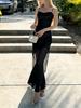 Elegant Imported Acetate Spliced Tulle Maxi Camisole Dress - Slim Fit Goddess Seaside Vacation Fishtail Design