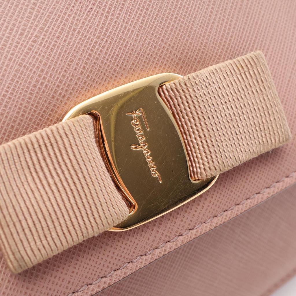 Used Salvatore Ferragamo Vara Ribbon Shoulder Bag Leather Pink Used Women