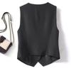 Women's Slim Fit Black Waistcoat - 2024 Spring/Fall Layered Short Vest