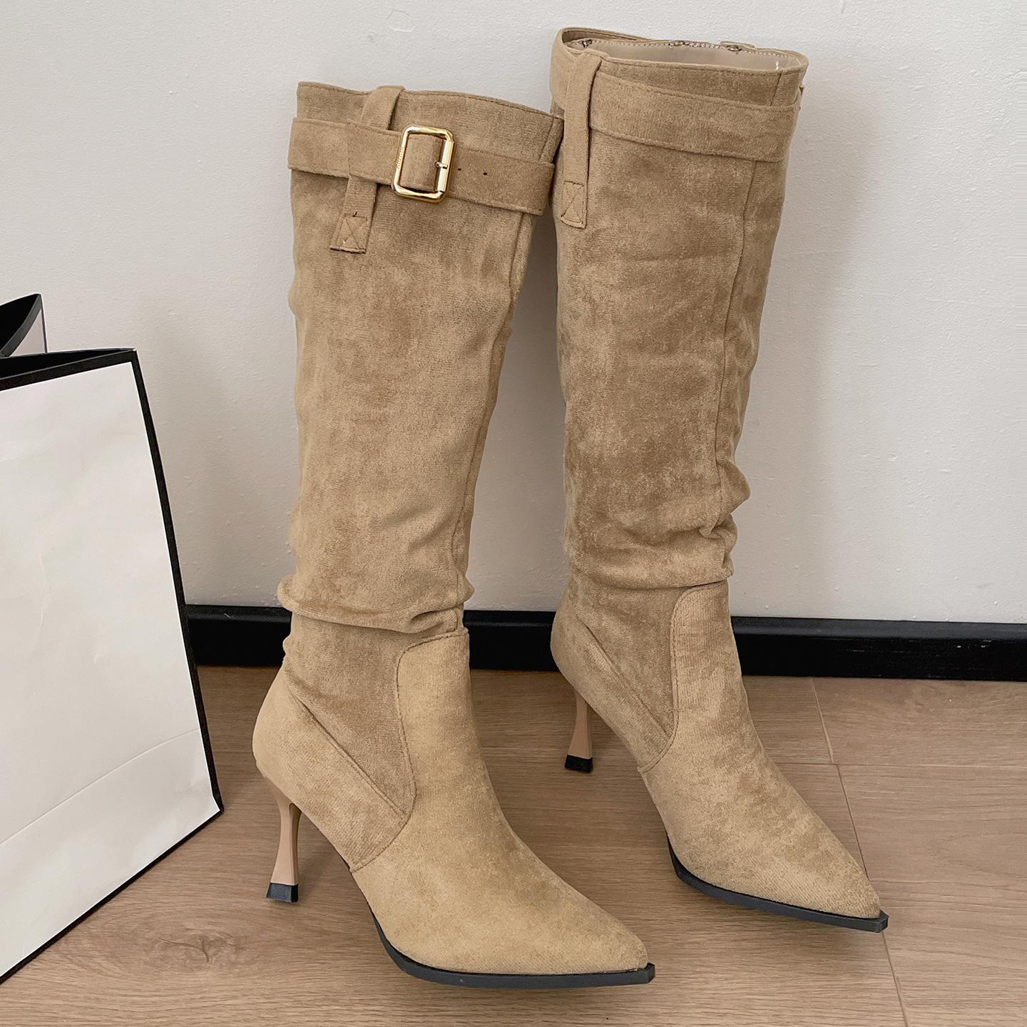 

Khaki retro pointed stiletto boots women s boots 2025 new autumn versatile with skirt stacking boots 39 хаки