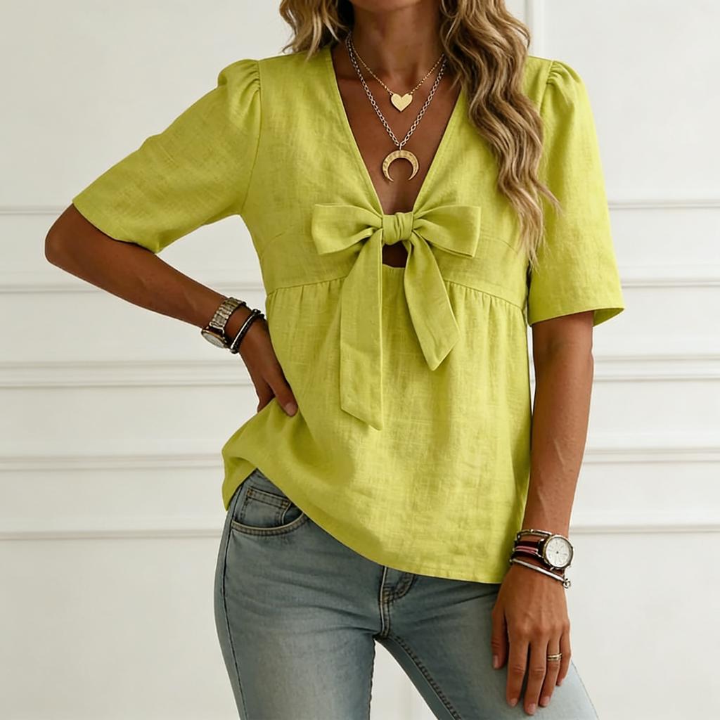 Women's Short-sleeved -color V-neck Stylish Top