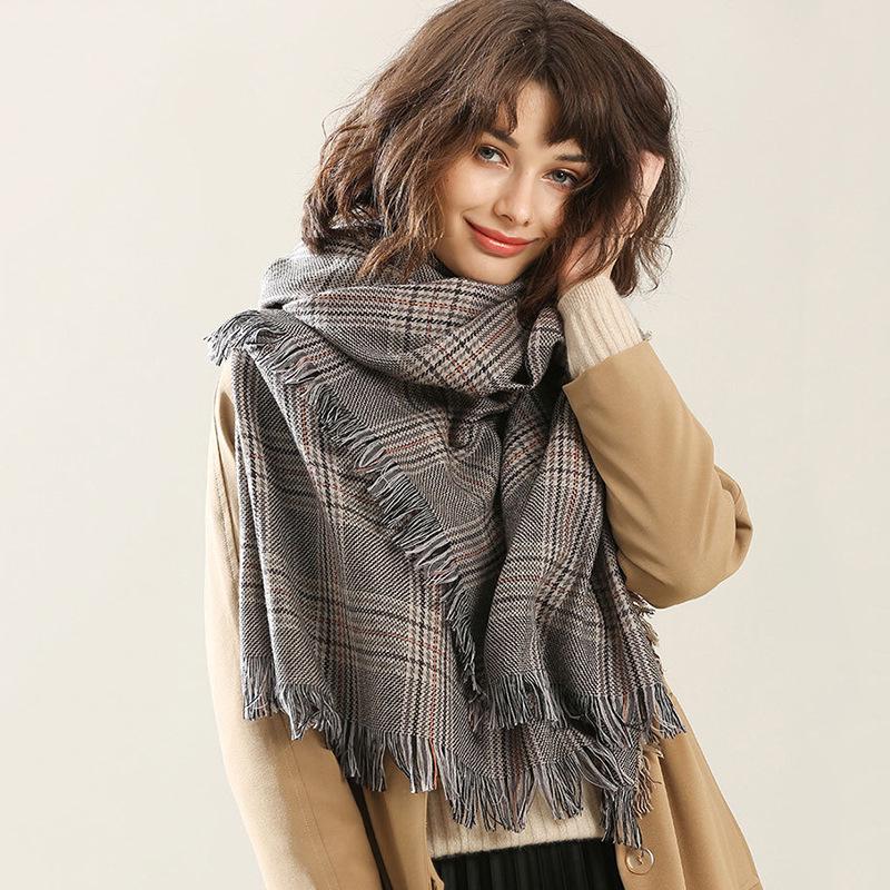 Inner Mongolia Houndstooth Wool Shawl: Dual-Use Long Tassel Scarf for Women - Autumn/Winter Collection.