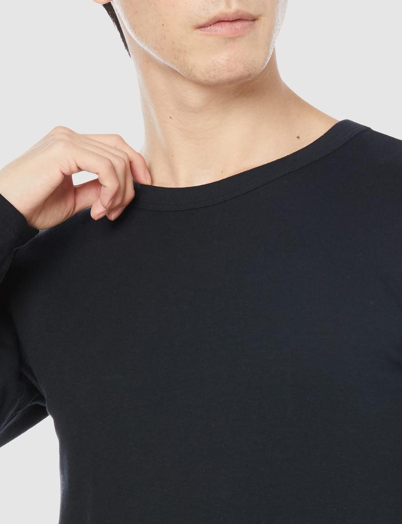 Hanes Warm Thick Inner Long Brushed Fleece Black to Japanese Size Men's Innerwear, Shirt, Sleeve, 100% Cotton, Lining, HM4-Q506A, (Equivalent L)