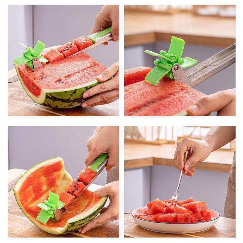 1PC Acciaio inossidabile Anguria Cutter Windmill Forma Design Affettatrice Cutter Gadget da cucina Insalata Frutta Affettatrice Cutter Strumento