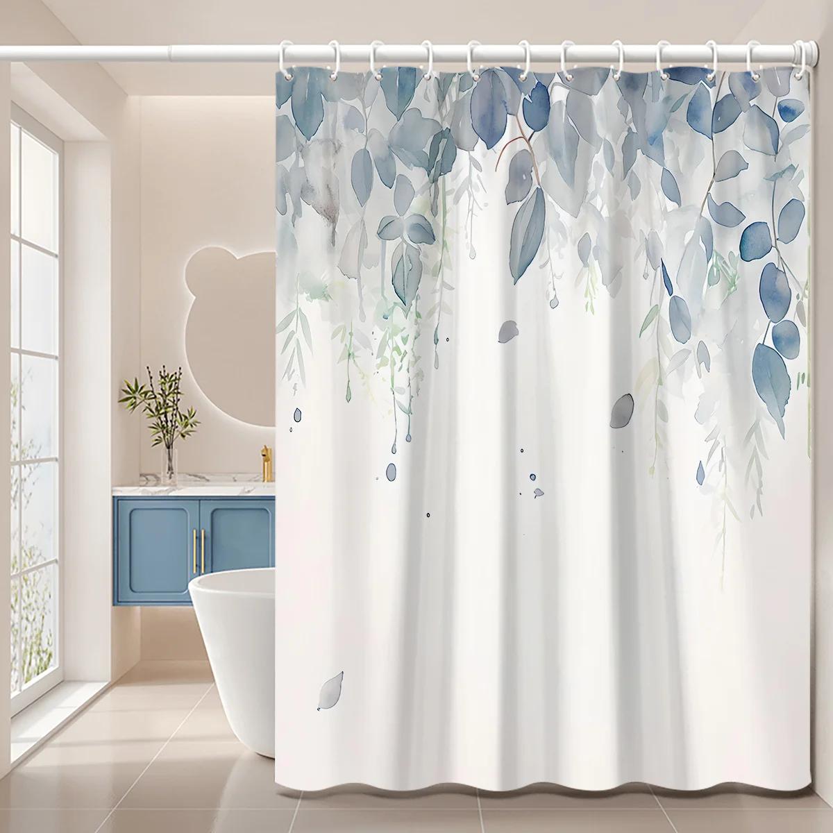 

1 Высококачественная шторка для душа с принтом листьев - декоративная полупрозрачная полиэстеровая ткань, легко вешается, идеально подходит для украшения ванной комнаты 90x180cm