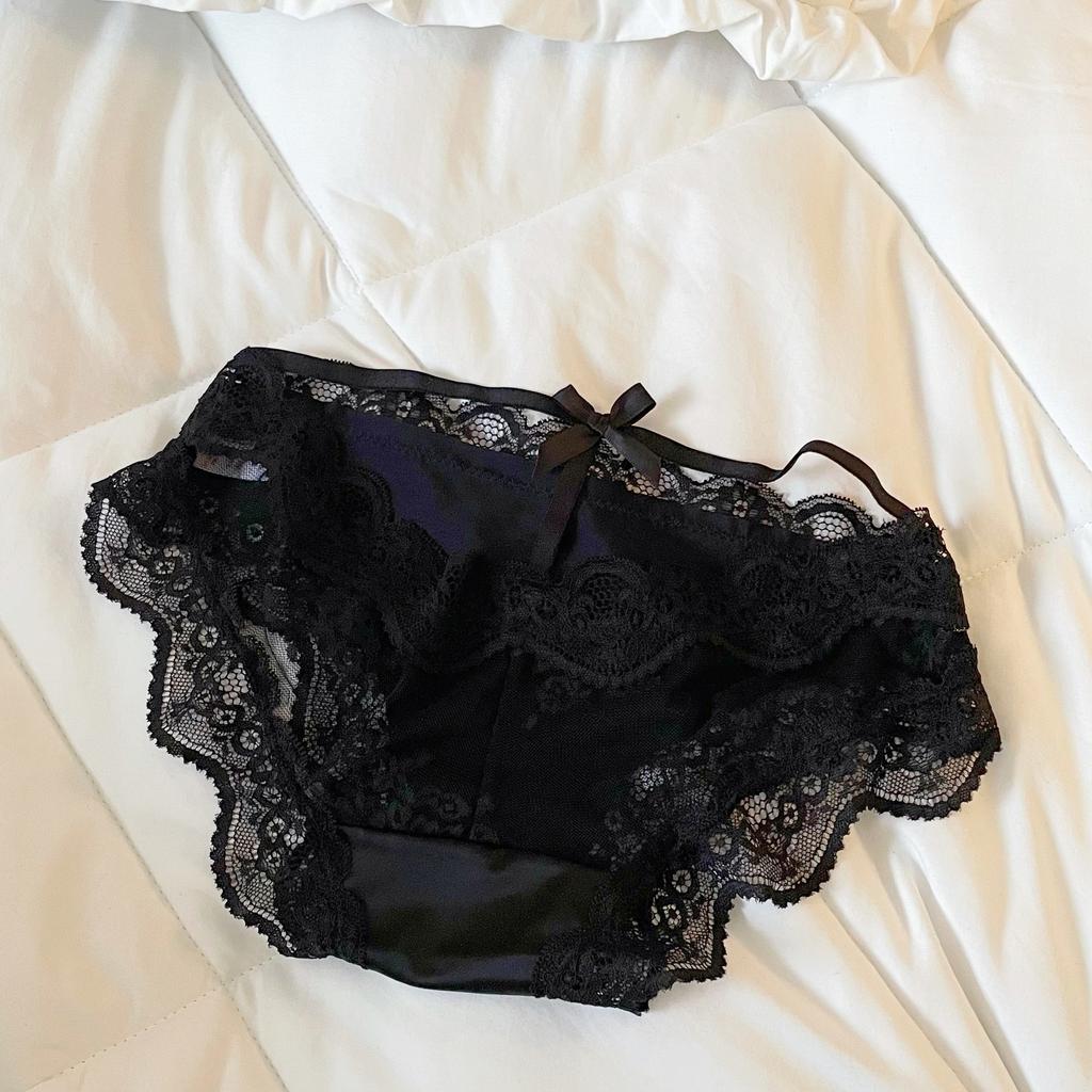 Ladies Spring and Summer Sexy Lace Satin Pure Hollow Pure Cotton Crotch Breathable Mesh Low Waist Triangle Briefs