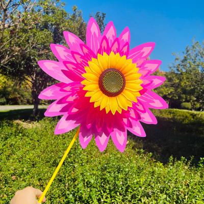 Sunflower Pinwheel 3-Tier Sunflower Garden Wind Spinner Ground Insert Yard Decor Windmill