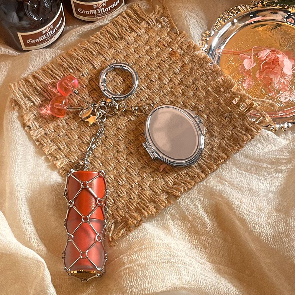 Custom Logo Y2K Popular Keychain Stainless Lipstick Pouch Mesh Portable Keyring Mirror Bag Pendant Key Chain Ring Socialite Gift