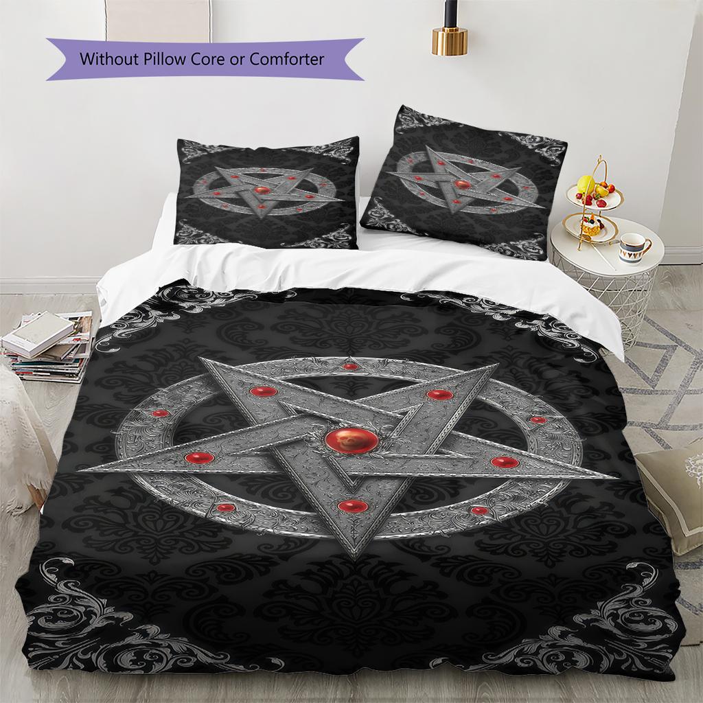 Satan Symbol Pattern Bedding,Quilt Set Quilt Cover Pillowcase Home Birthday Gift (1 * Duvet Cover + 2 * Pillowcase, Without Core)