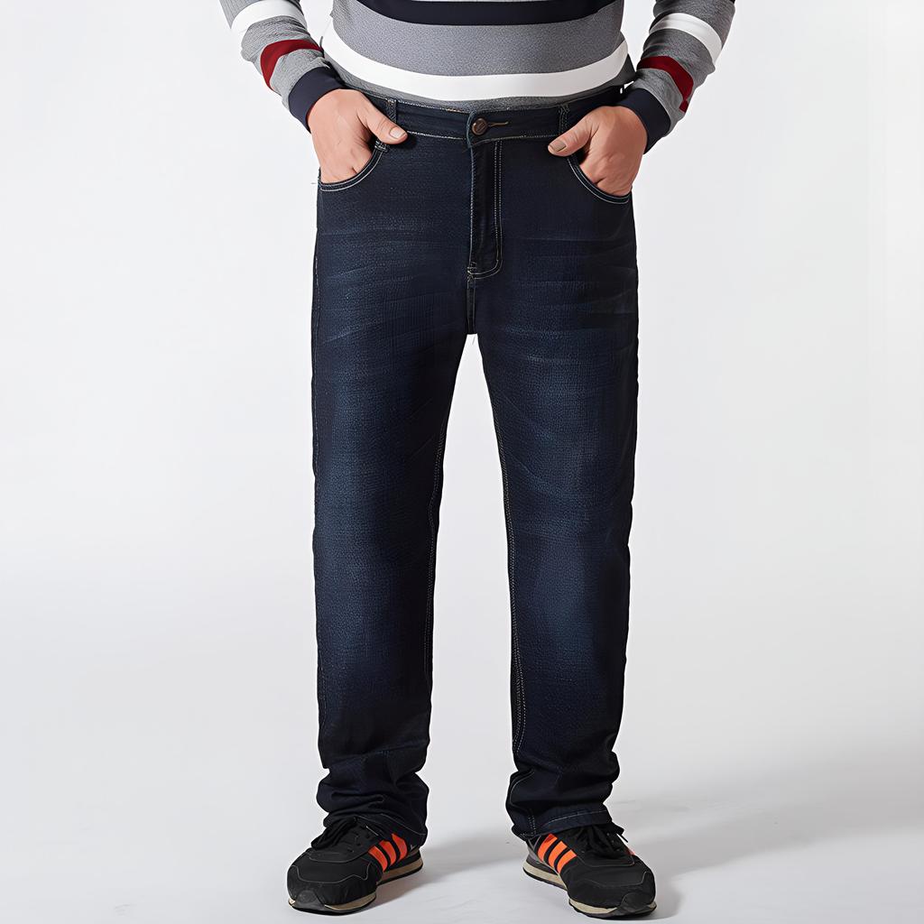 Plus Size Herren Loose Straight Jeans Klassische Business-Hose Jean-Hosen Männliche Marke Schwarz Blau