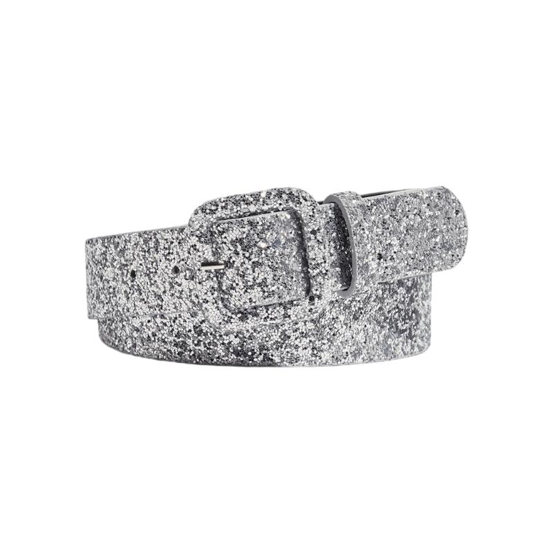 

Glittering Powder Pin Buckle Belt for Women Girl Shimmering Party Belt for Pants Dress Fashion Western Waist Accessory срібний