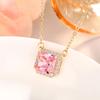 Huitan Square-shaped Pink Cubic Zirconia Pendent Necklace for Women Engagement Wedding Party Luxury Trendy New Necklace Jewelry