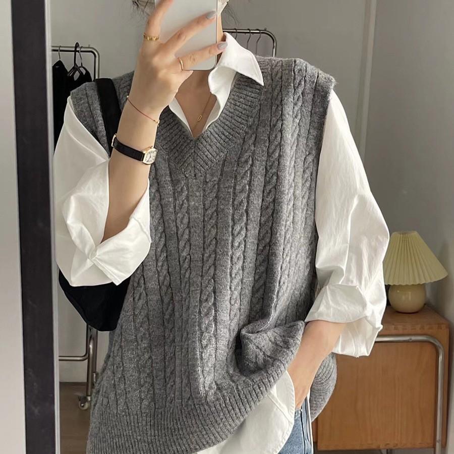 Gilet Retro a Maglia Intrecciata Stile Coreano Taglie Forti Moda Donna Stile Preppy Ampio Versatile Gilet di Lana Primavera Autunno