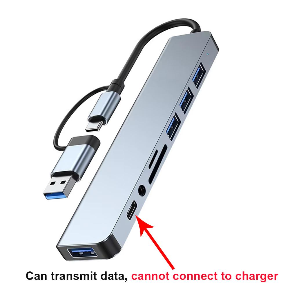 8in1 USB C Type C HUB Docking Station with 3.5mm Audio Jack Adapter for Micro SD Card Reader Laptop Tablet Phone Disk Converter