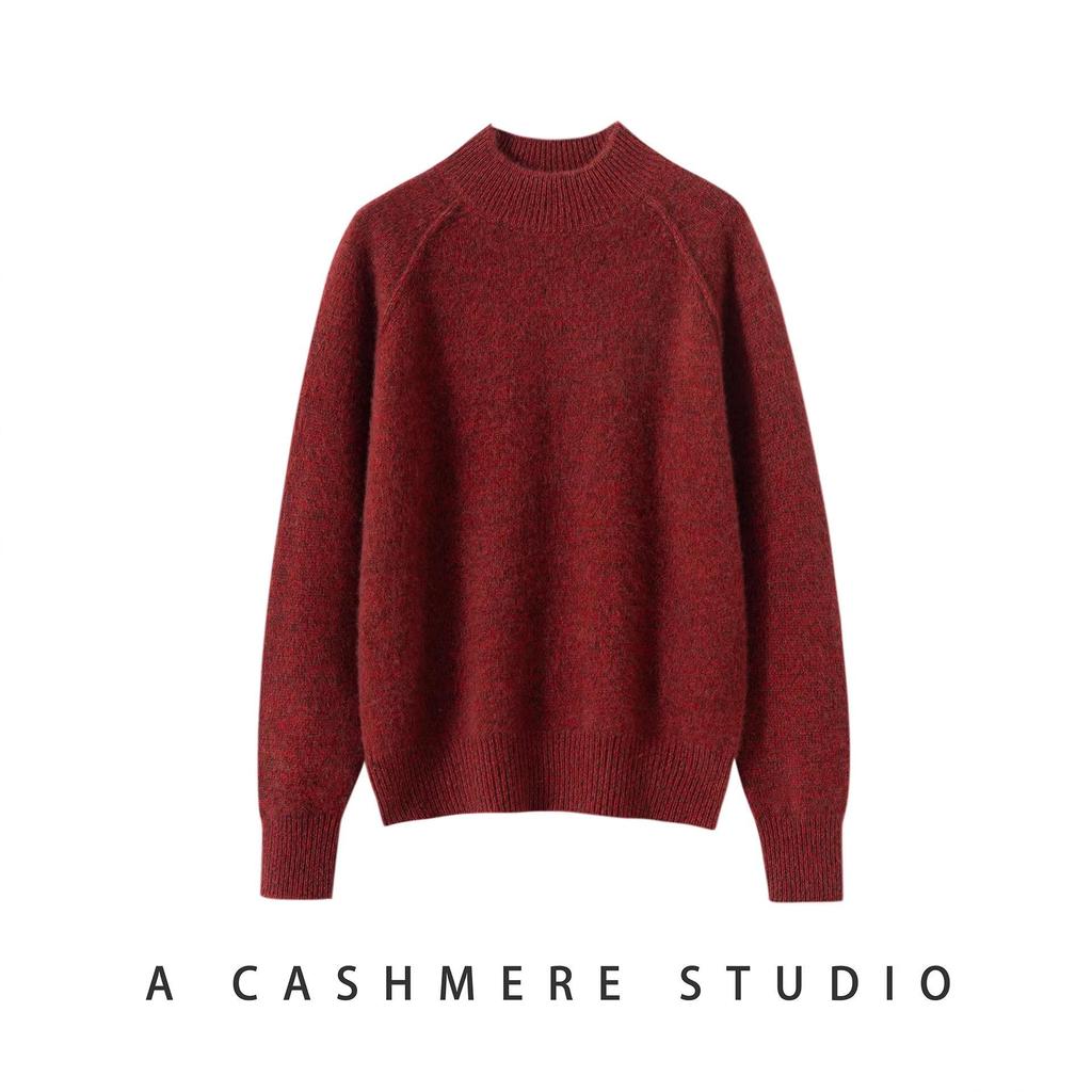 Women's Marled Yarn Pure Wool Long Sleeve Sweater, Half-High Neck Pullover for Autumn/Winter