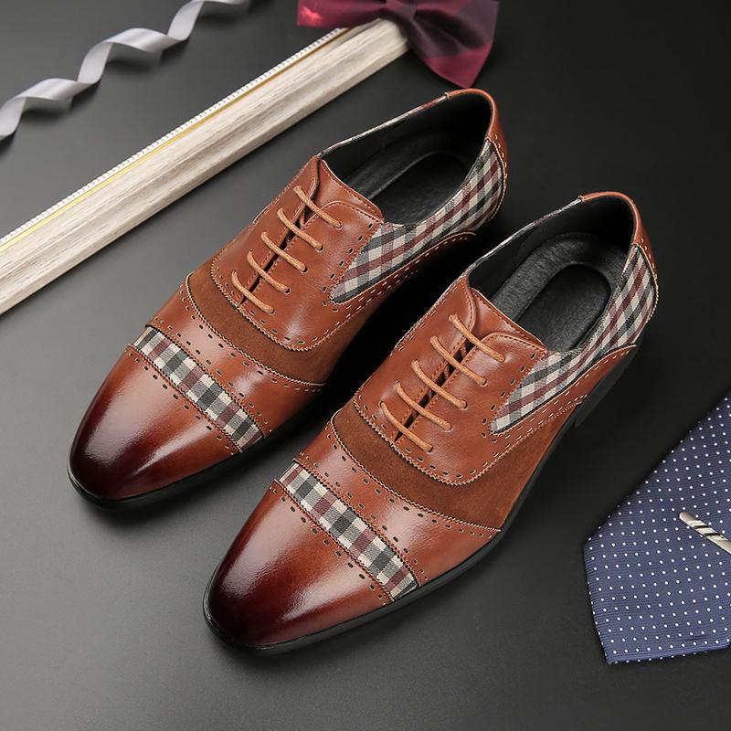 Luxury Designer New Pointed Patchwork Classic Leather Shoes Men Wedding Dress Prom Formal Footwear Sapatos Tenis Masculino