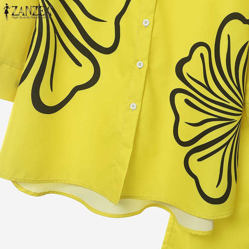 ZANZEA Women Long Sleeve Print Blouse and Pants Casual Two Piece Suit Sets