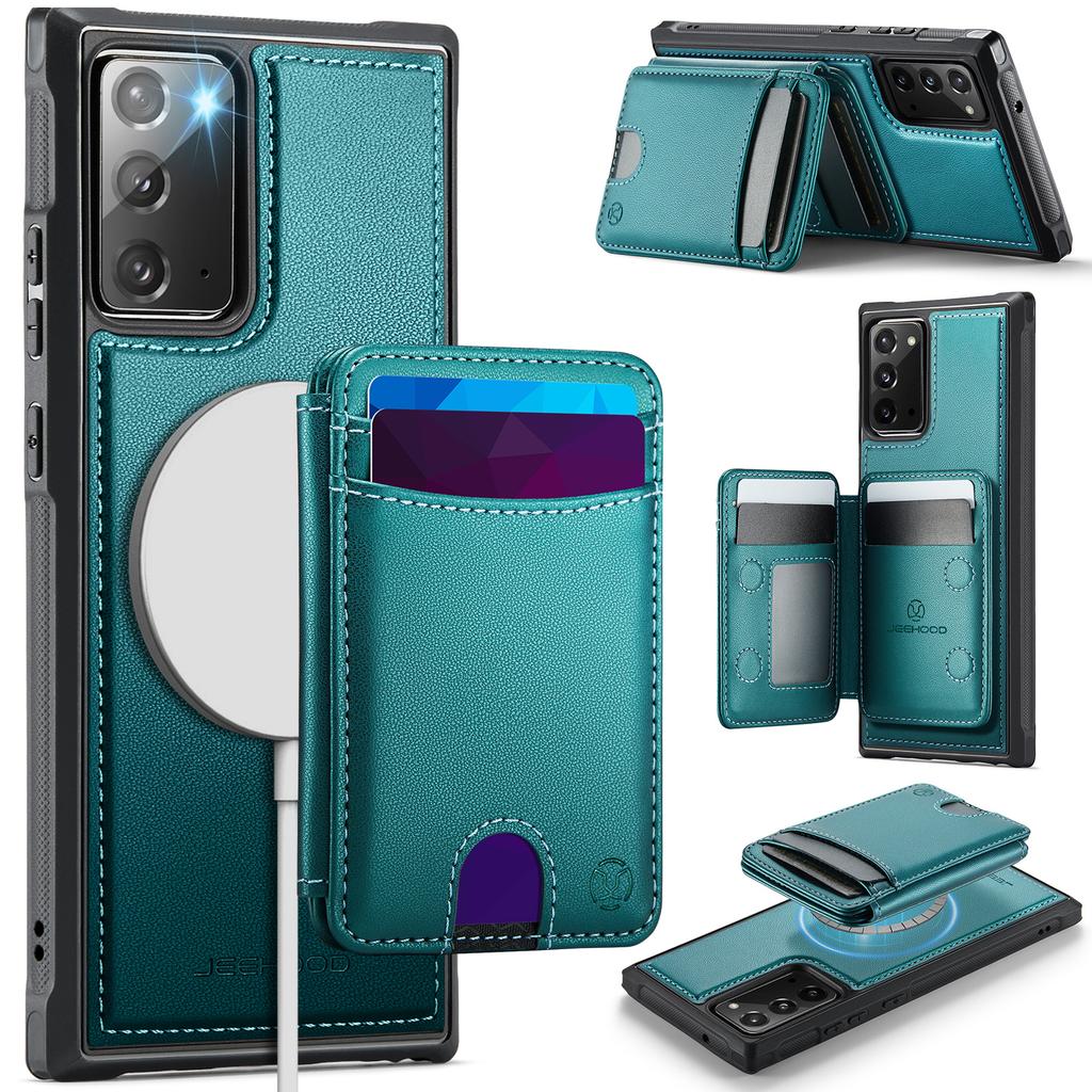 For Samsung Galaxy Note20 Magnetic Case JEEHOOD J10 Leather Back Phone Cover with Detachable Card Holder Kickstand