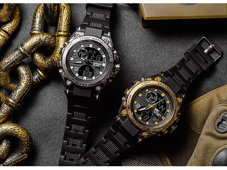 Sanda Men's Multifunctional Dual Display Waterproof Sports Watch with Luminous & Alarm Features