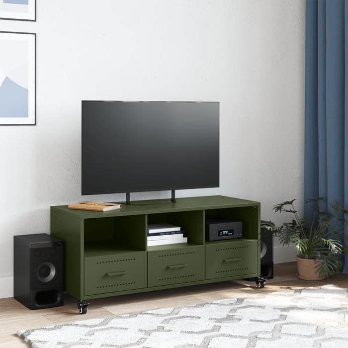 VidaXL TV Cabinet, Television Stand with Drawers and Shelves, TV Stand with Living Room Storage, Olive Green 846696