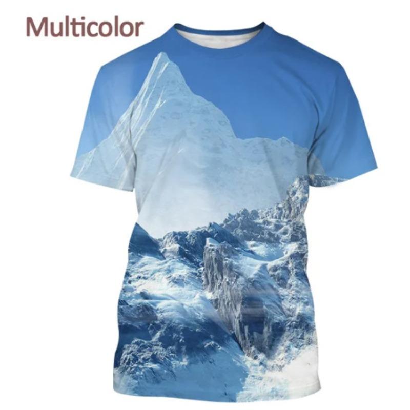 Men's 3D Printed Street Fashion T-Shirt Snow Mountain Scenery Print Short Sleeve O-Neck Pullover casual top
