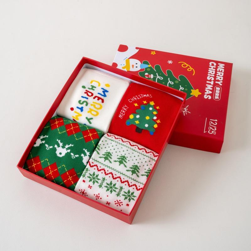 Meier Christmas gift red socks, cute cartoon original Christmas socks, children's gift box medium tube socks