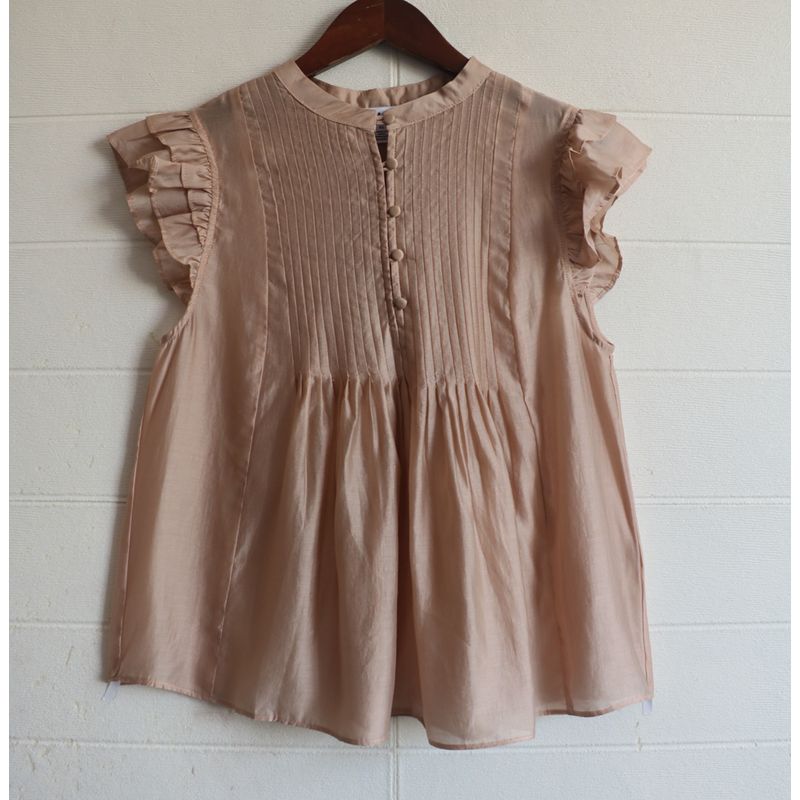 

Модный Дорогой Бренд Anth Anjia Рубашка из Тенселя 2025 Новое Поступление Дизайн Особого Интереса Кружево Тяжелая Промышленность Плиссированный Минималистичный Четкий Khaki XS