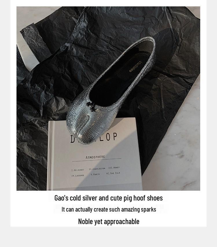 Retro Grape Mom's Style: Cracked Round Toe Pig Hoof Shoes with Flat Sole