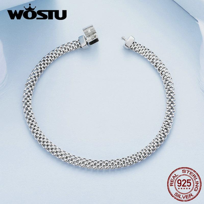 WOSTU Braccialetti in Argento 925 a Maglia Intrecciata Semplice Europea per Donna Catena alla Moda Gioielli da Polso Lussuosi Regalo di Matrimonio B124