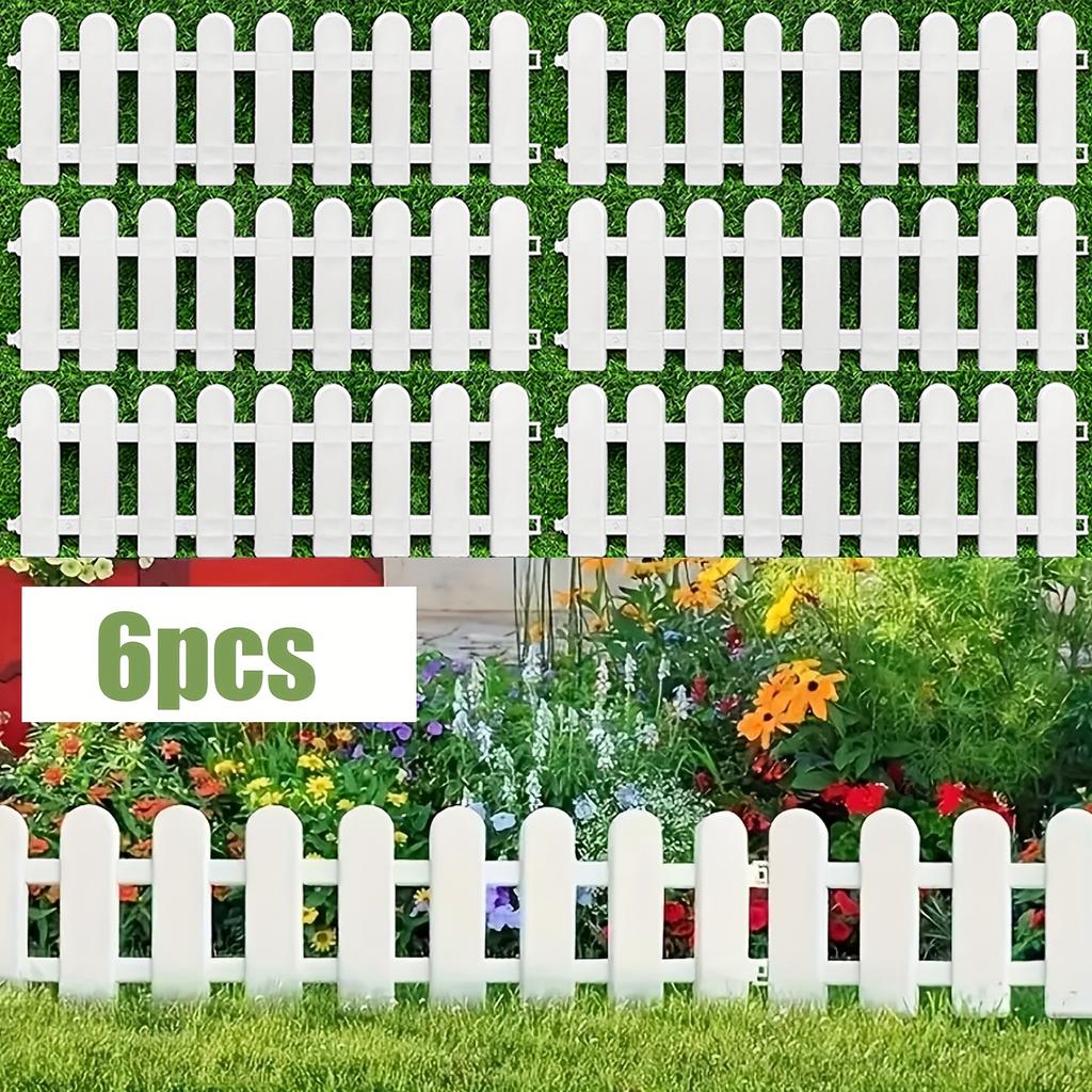 6pcs Garden Fence with 12 Ground Sockets - Decorative Garden Edge, Lawn Edge and Flower Bed Barrier - Ideal Choice for Wedding and Home Decoration
