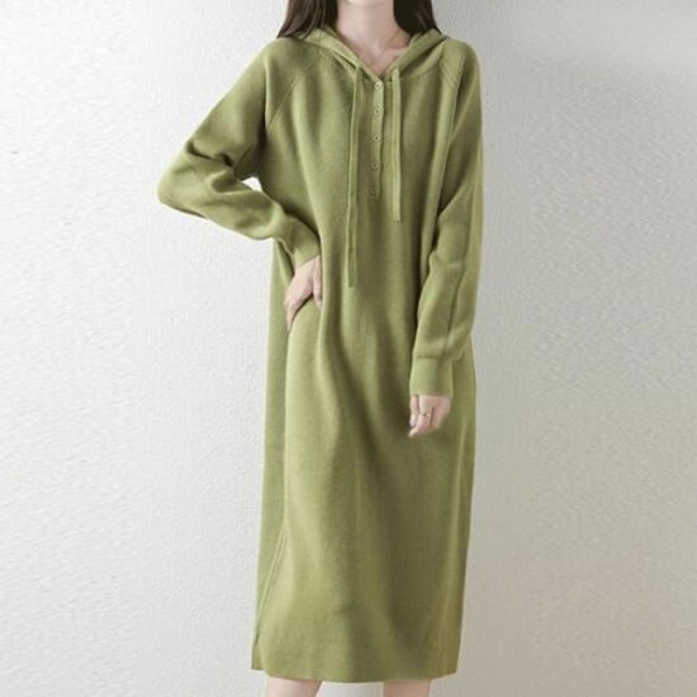Navava Simple Long Sleeve Solid Hooded Knit Dress No840