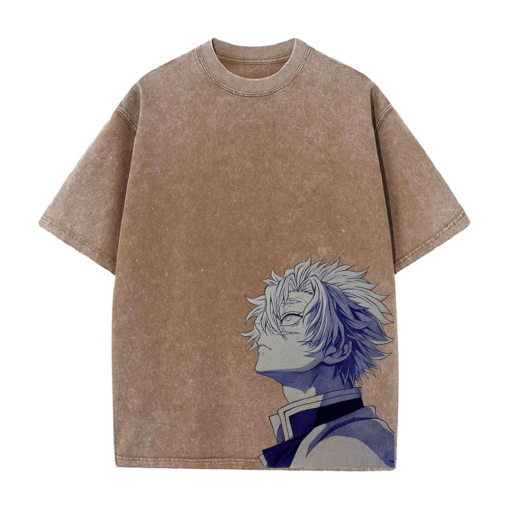 

Истребитель демонов Шинадзугава Санеми Принт Футболка Мужская Женская Футболки Короткий рукав Хлопковая одежда Ретро Выстиранная Футболка Харадзюку Топы S