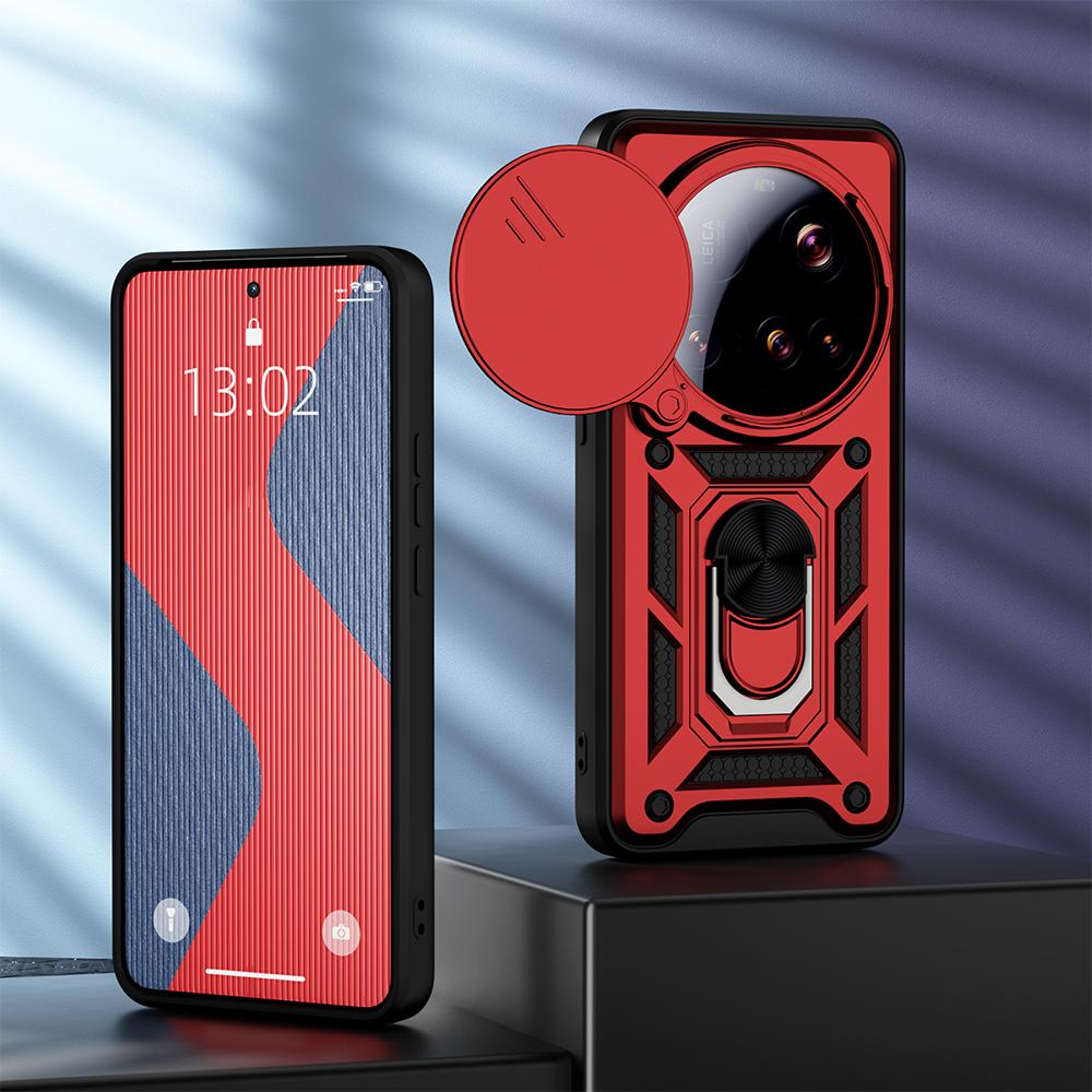 KEYSION Shockproof Armor Case for Xiaomi 15 Ultra 5G Slide Camera Lens Protection Ring Stand Phone Back Cover for Xiaomi15 Ultra