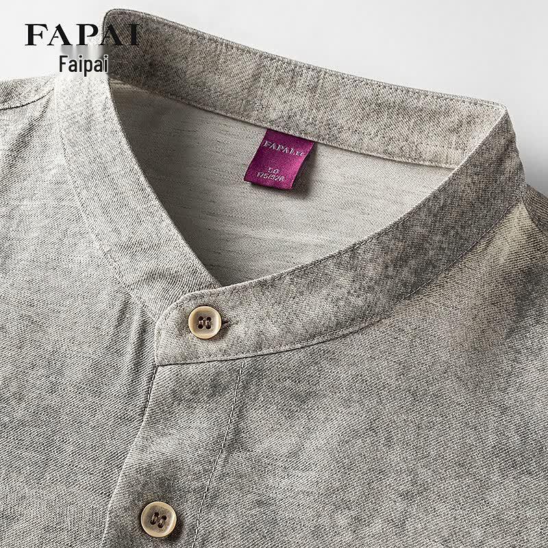 FAPAI Men's Linen Blend Tie-Dye Stand Collar Shirt