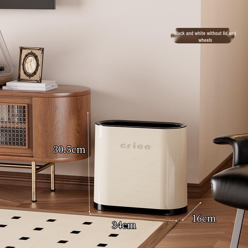 Red Oval Press-Type Trash Can with Lid for Bathroom and Living Room