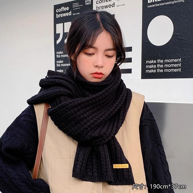 New Soft Waxy Versatile Korean Version Knitted Wool Solid Color Scarf Female Autumn and Winter Students Thickened Couple Scarf